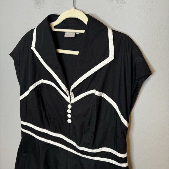 Eshakti Dress 1X 18W Black White Mini Short Sailor Short Sleeve Collared - Picture 3 of 8